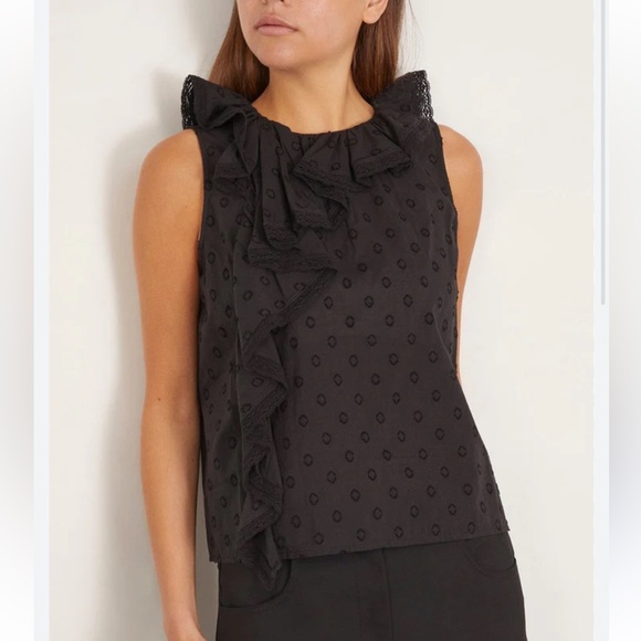 Ulla Johnson Thalia Sleeveless Ruffle Top Black Noir 6 - Picture 2 of 9